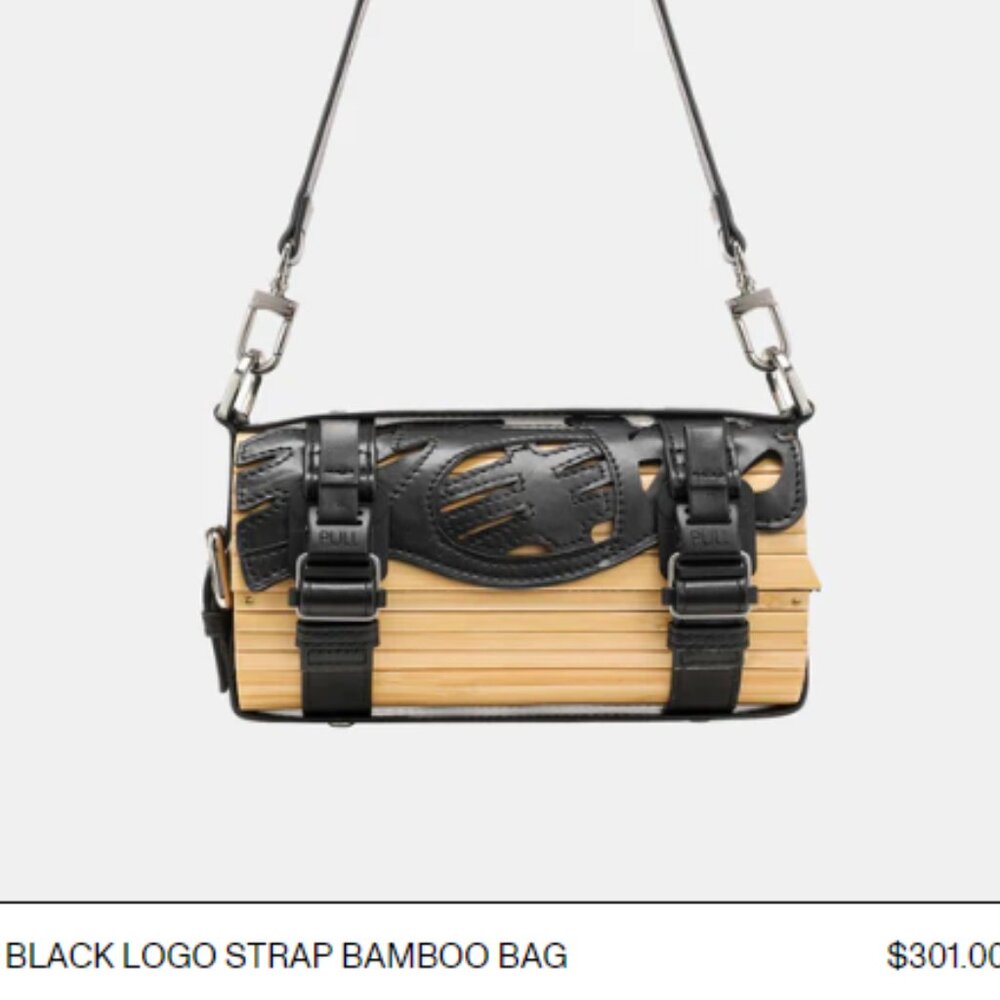 NWT Feng Chen Wang Black Logo Strap Bamboo Bag